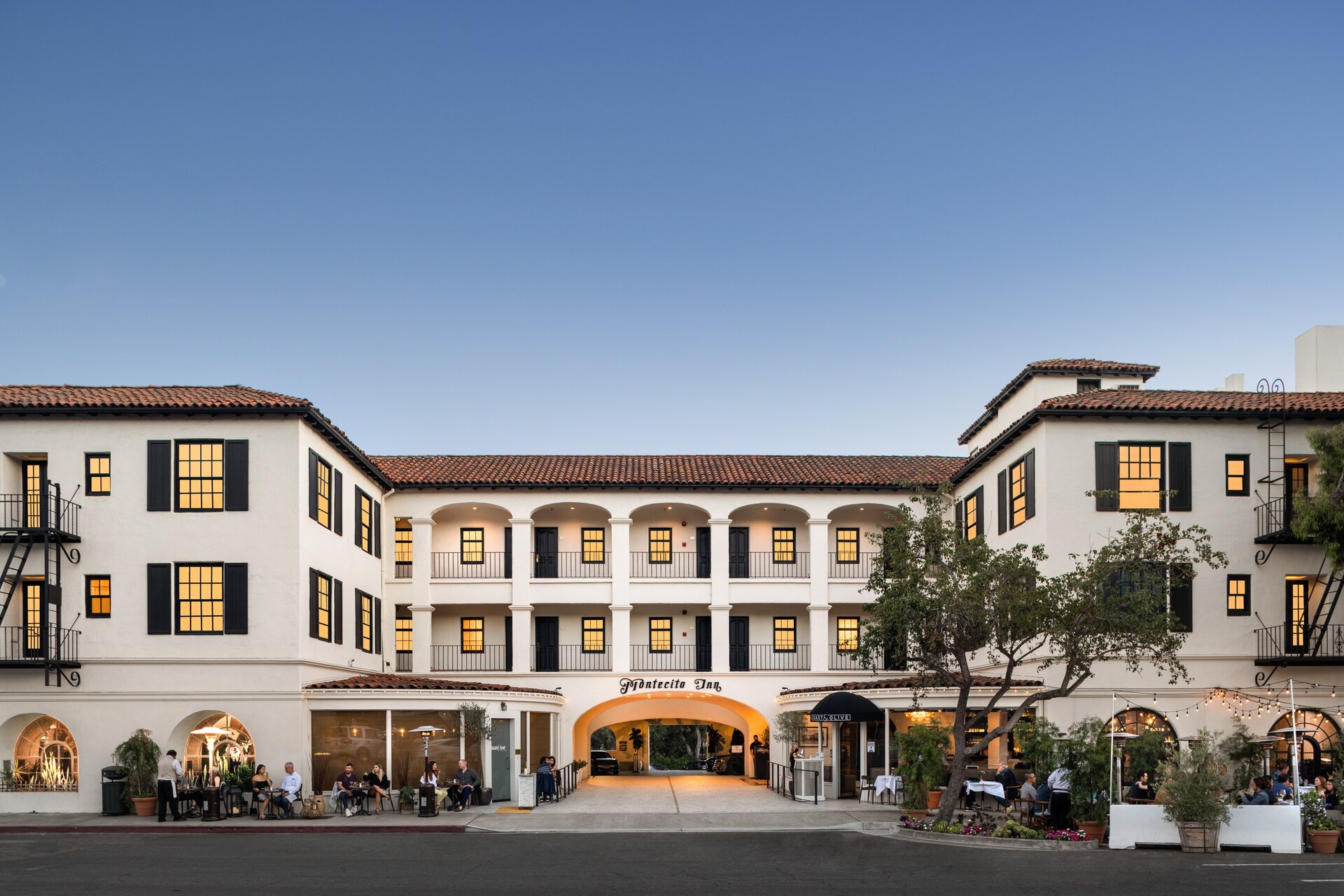 montecito inn entrance at dusk